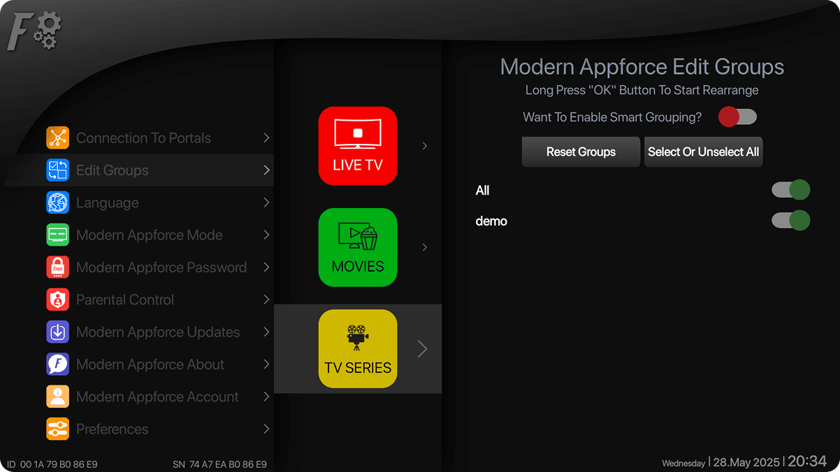 Modern Appforce edit groups screen preview.